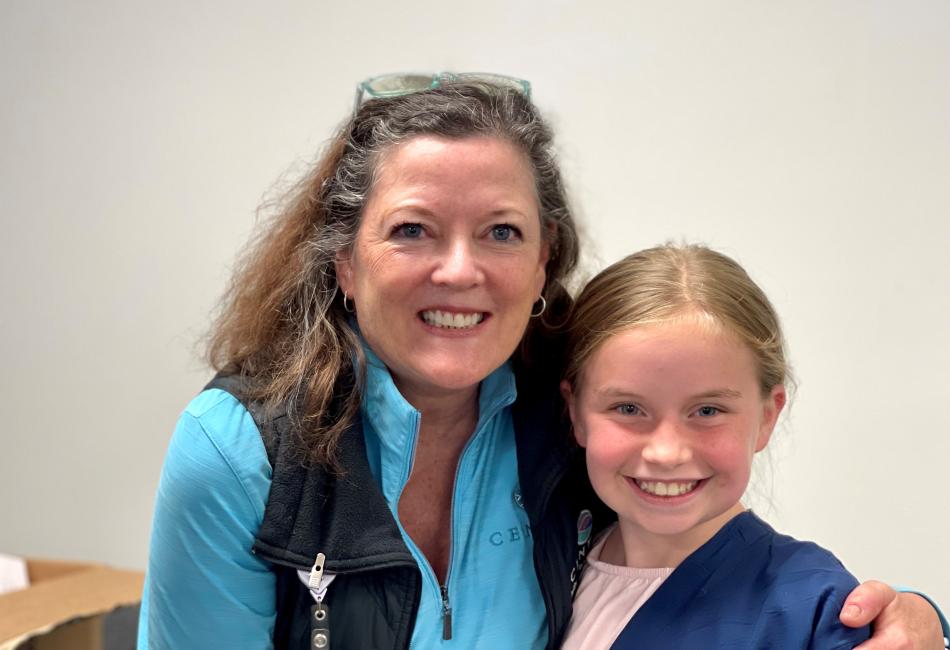 Caregiver Kerry Mossler and camper Virginia McWilliams 